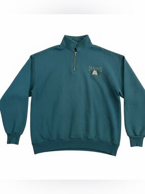 Jerzees Vintage Maine Teal 1/4 Zip-Up Men's Pullover Sweatshirt XL Made in USA
